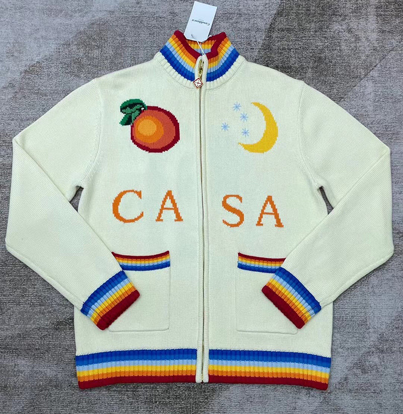 CASABLANCA Knitted Casa Zip-up Cardigan in White