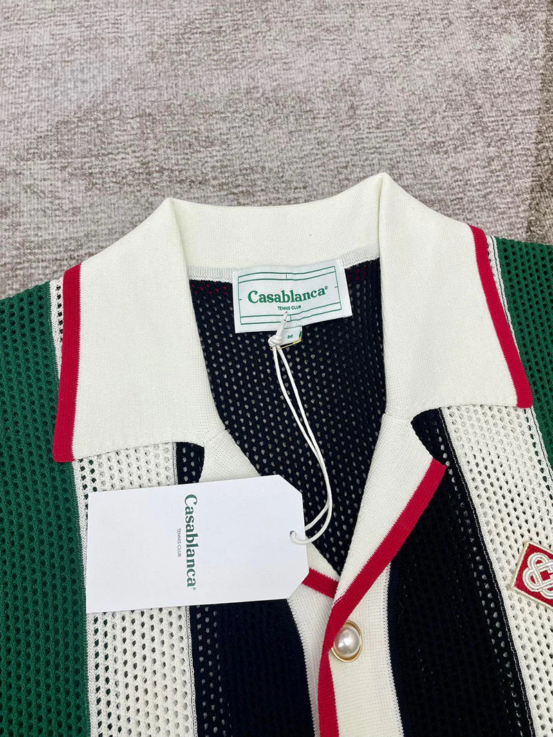 CASABLANCA Striped Mesh Set Shirt+Short Green/White