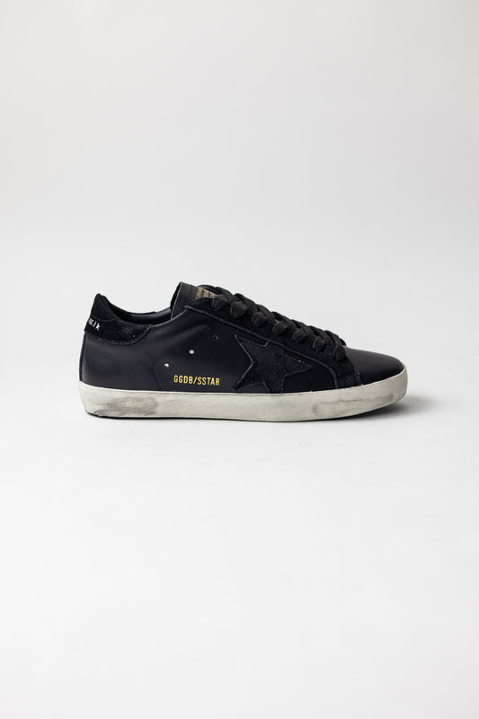Golden Goose Super-Star in black nappa with black suede star and heel tab