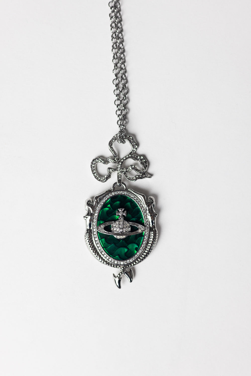 Vivienne Westwood Mermaid Orb Necklace Pendant Silver Green
