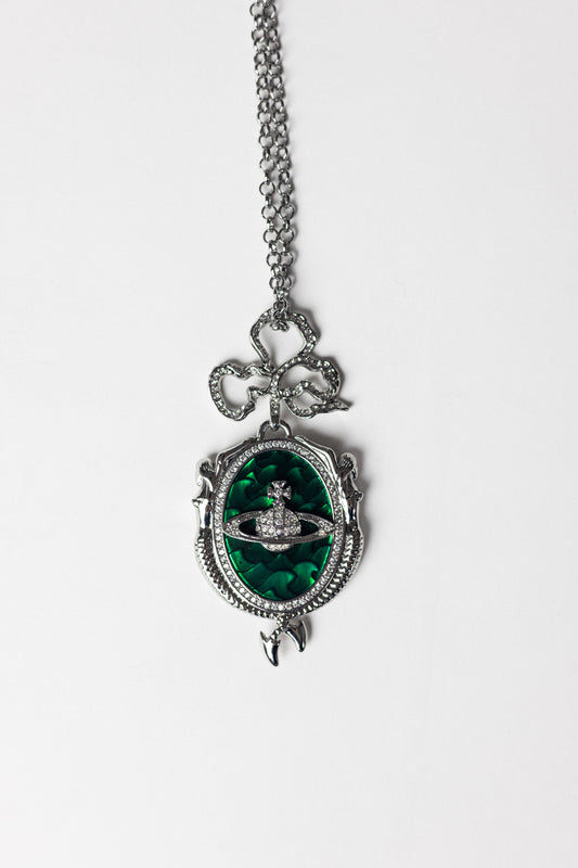 Vivienne Westwood Mermaid Orb Necklace Pendant Silver Green