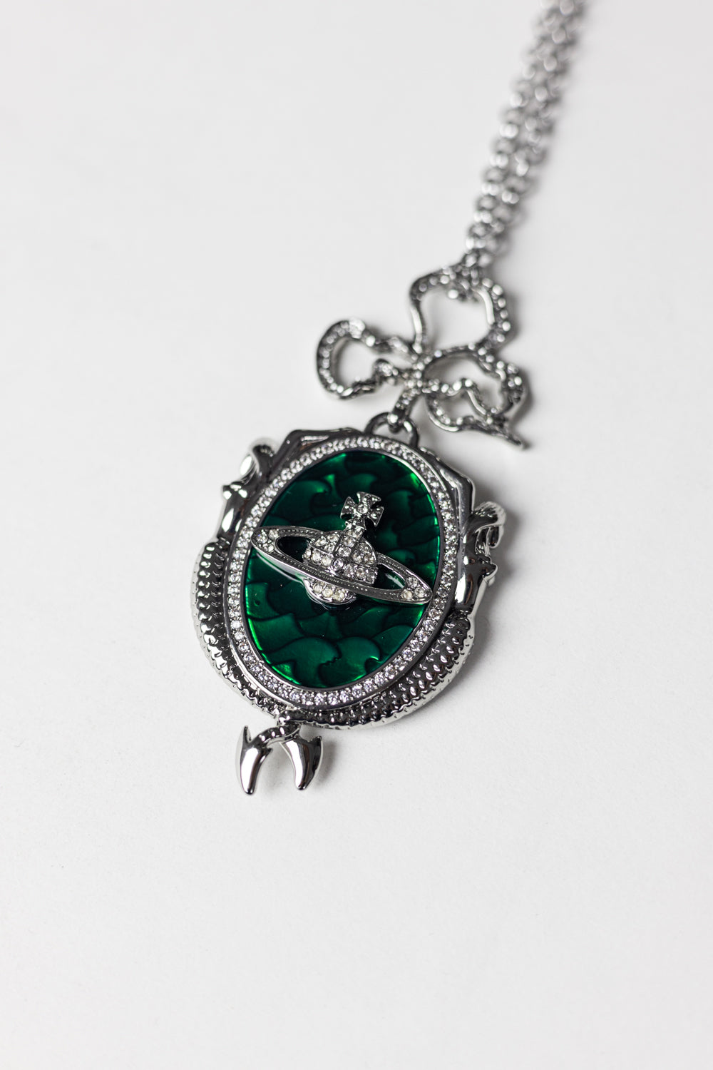 Vivienne Westwood Mermaid Orb Necklace Pendant Silver Green