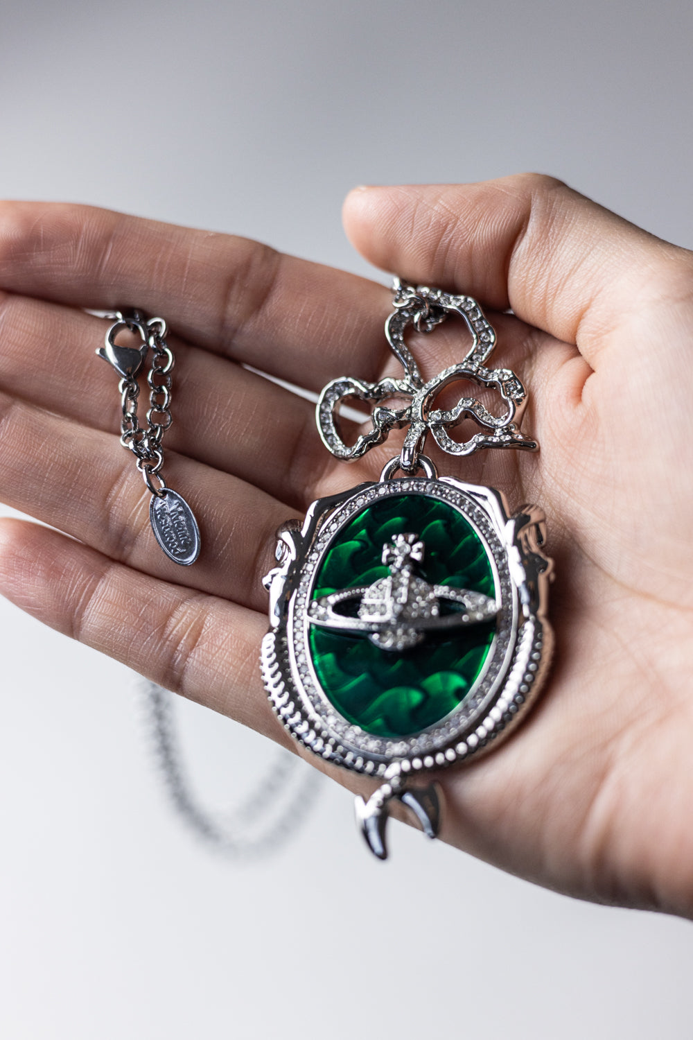 Vivienne Westwood Mermaid Orb Necklace Pendant Silver Green