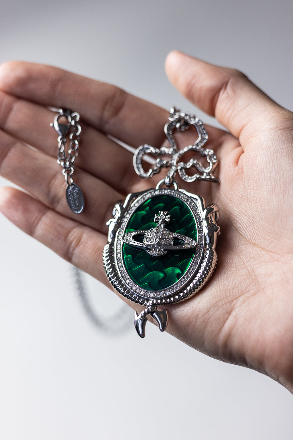 Vivienne Westwood Mermaid Orb Necklace Pendant Silver Green