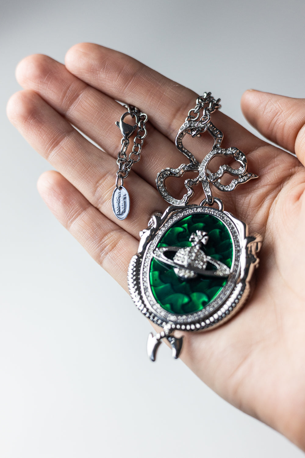 Vivienne Westwood Mermaid Orb Necklace Pendant Silver Green