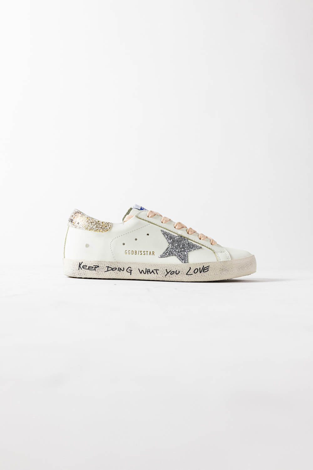 Golden Goose Super-Star with silver glitter star and leopard print heel tab