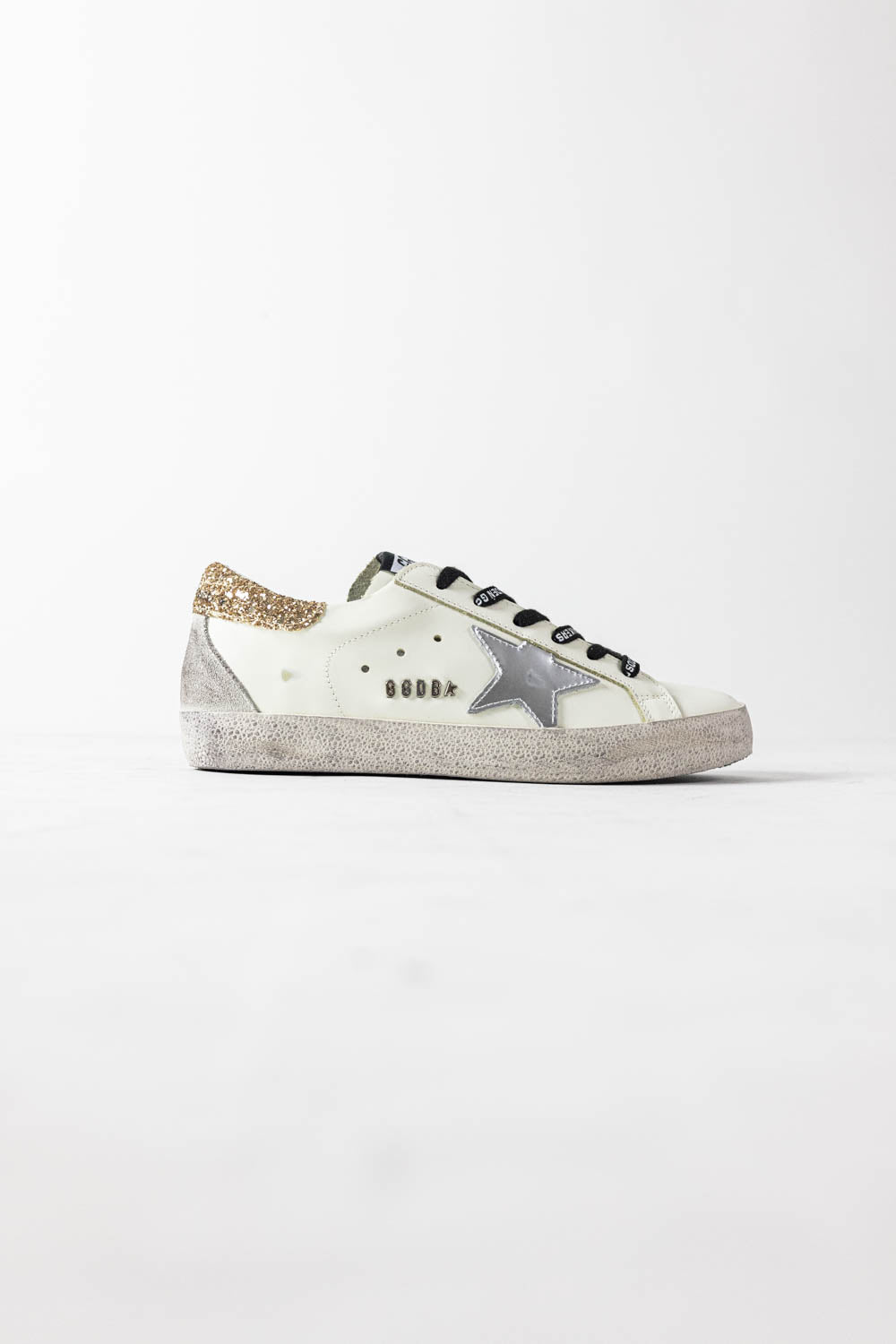GOLDEN GOOSE Super-Star White leather with glitter heel tab