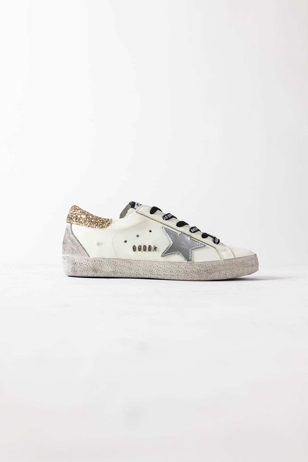 GOLDEN GOOSE Super-Star White leather with glitter heel tab