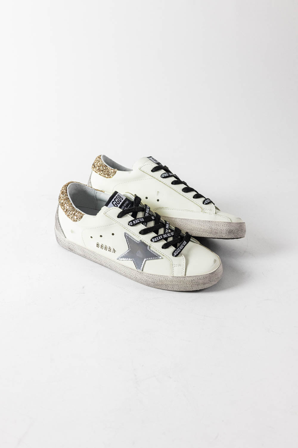 GOLDEN GOOSE Super-Star White leather with glitter heel tab