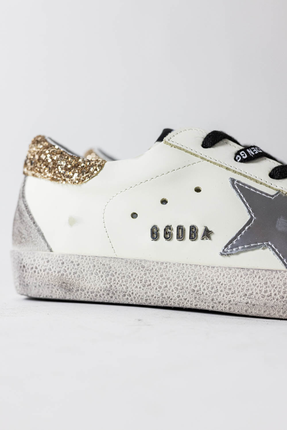 GOLDEN GOOSE Super-Star White leather with glitter heel tab