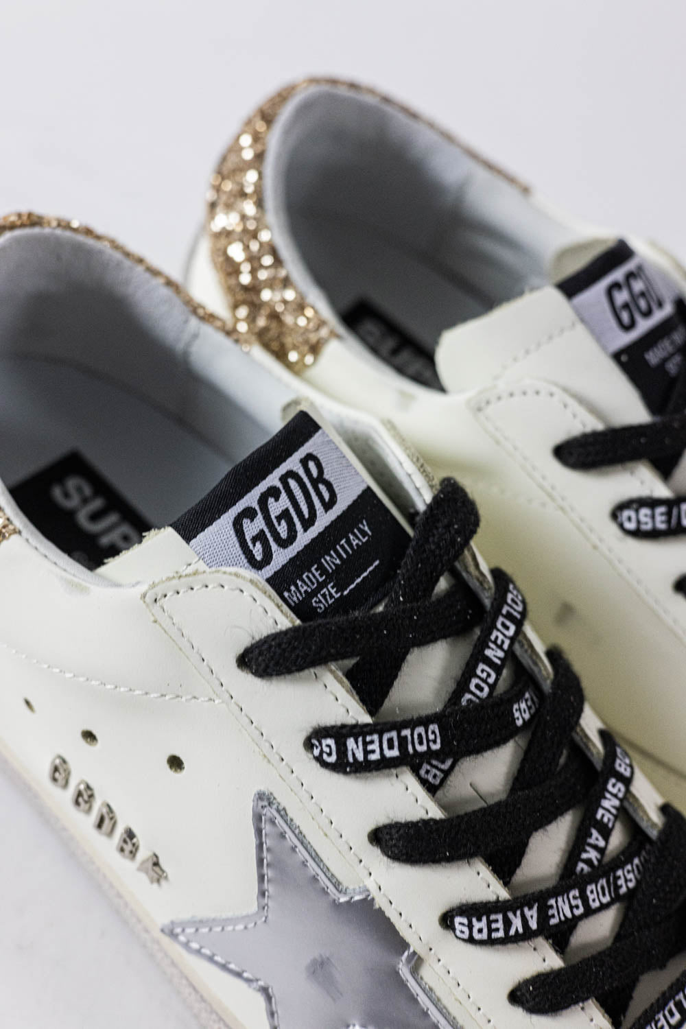 GOLDEN GOOSE Super-Star White leather with glitter heel tab