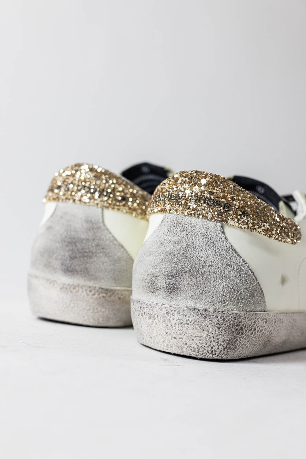 GOLDEN GOOSE Super-Star White leather with glitter heel tab