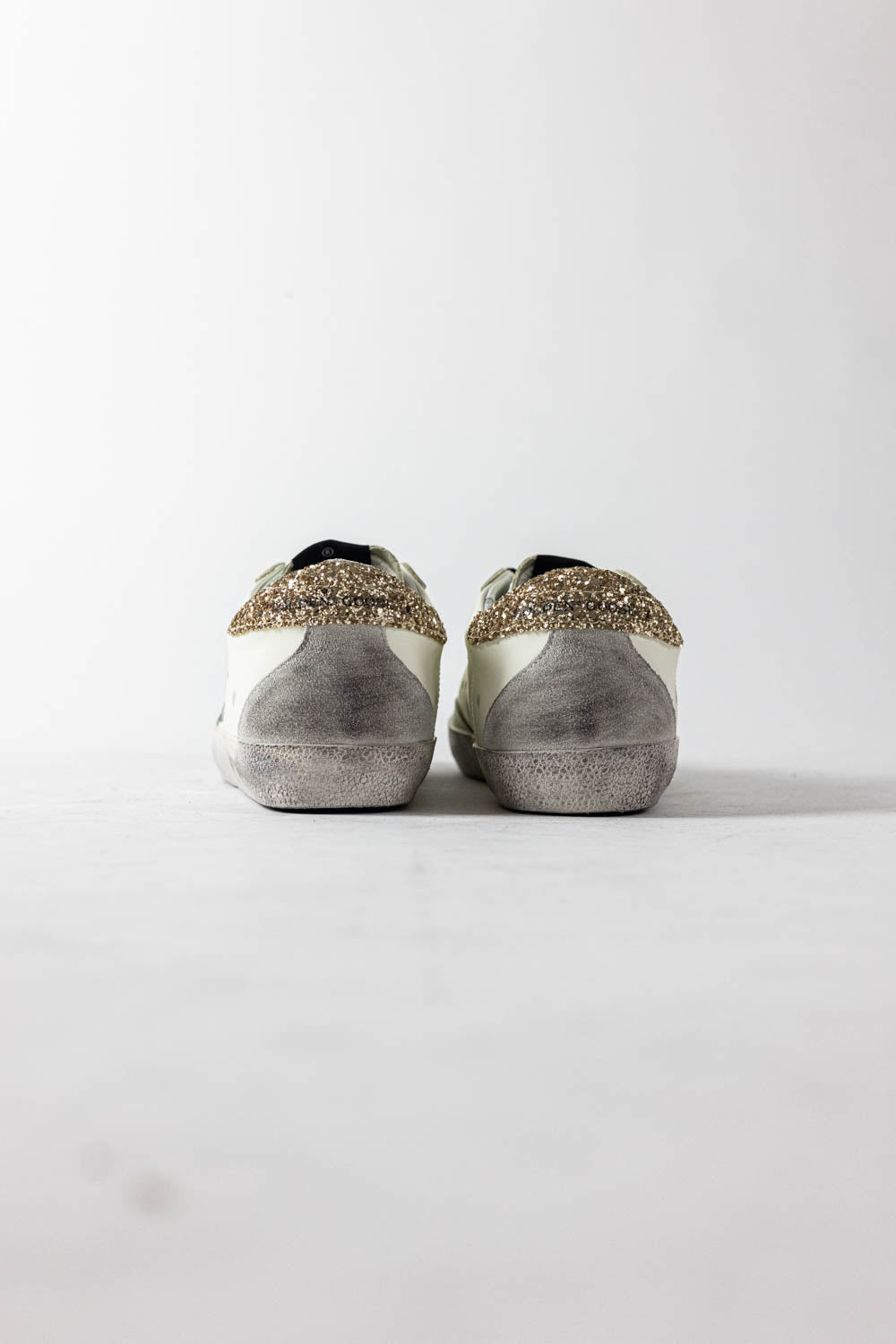 GOLDEN GOOSE Super-Star White leather with glitter heel tab