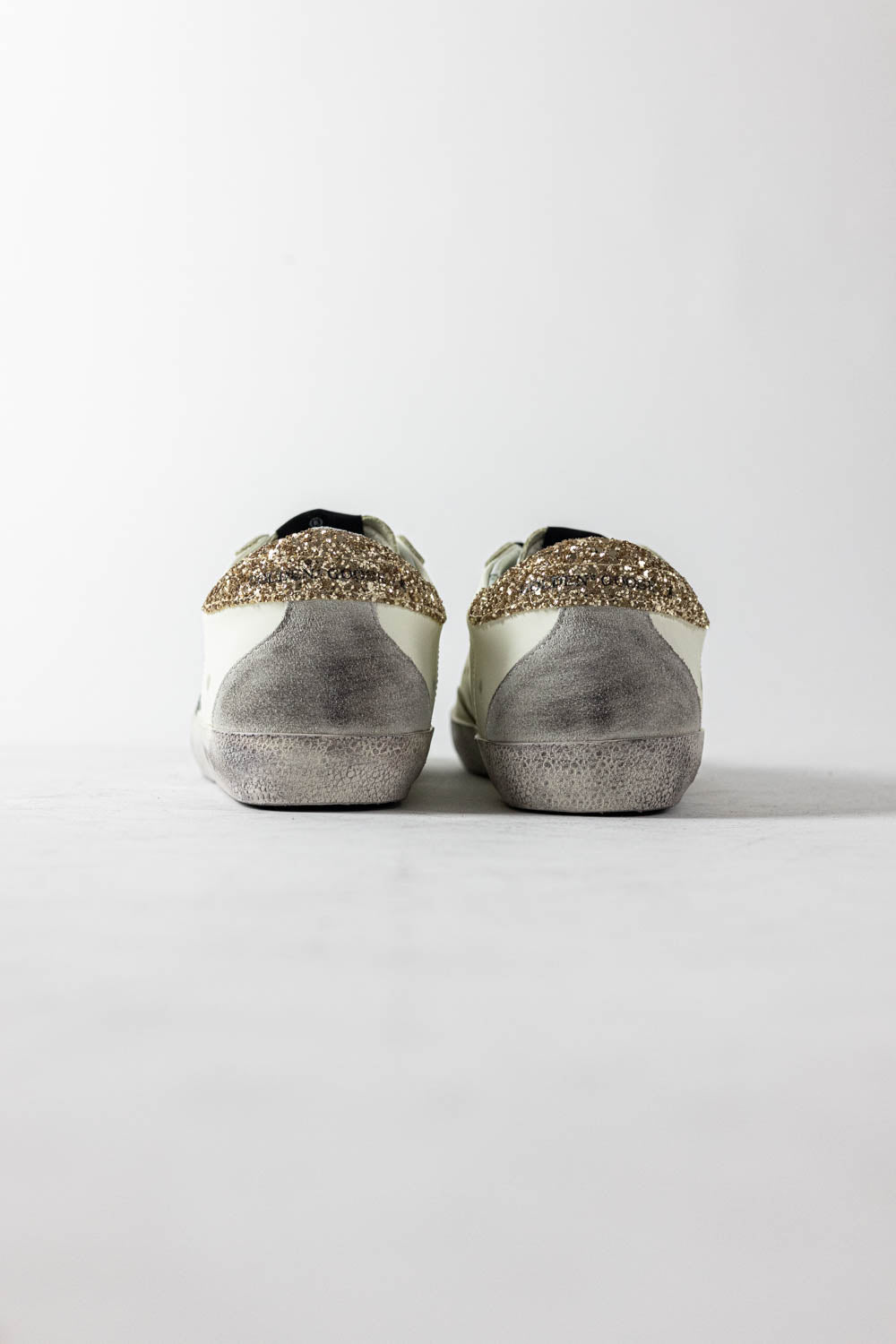 GOLDEN GOOSE Super-Star White leather with glitter heel tab