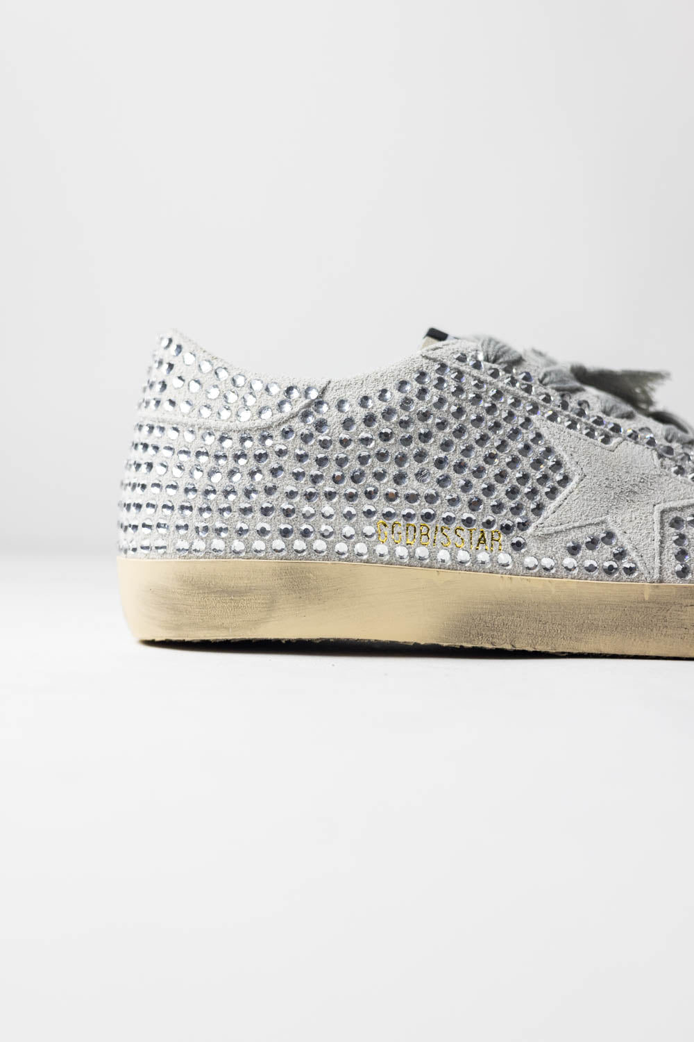 Golden Goose Super-Star Sneakers in Gray Suede with Crystals