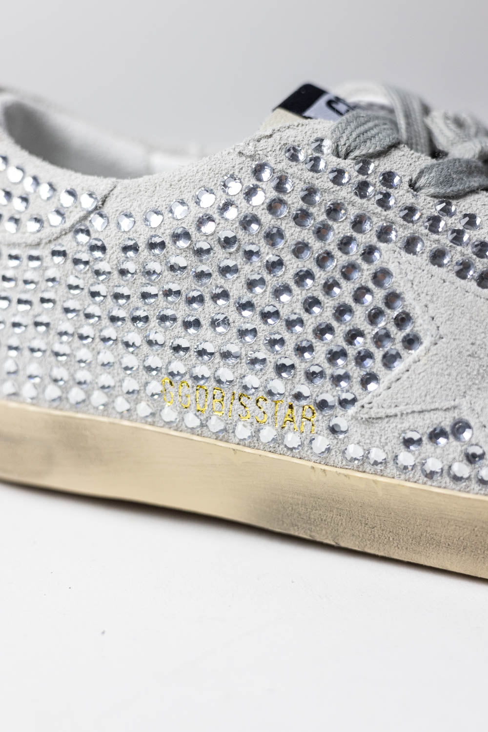 Golden Goose Super-Star Sneakers in Gray Suede with Crystals