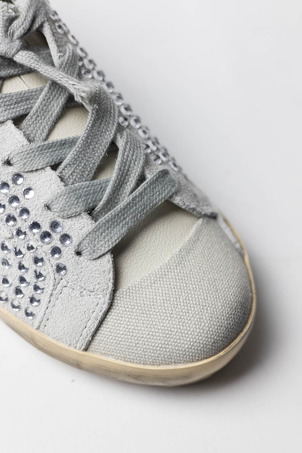 Golden Goose Super-Star Sneakers in Gray Suede with Crystals
