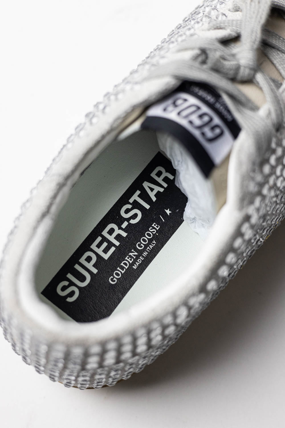 Golden Goose Super-Star Sneakers in Gray Suede with Crystals