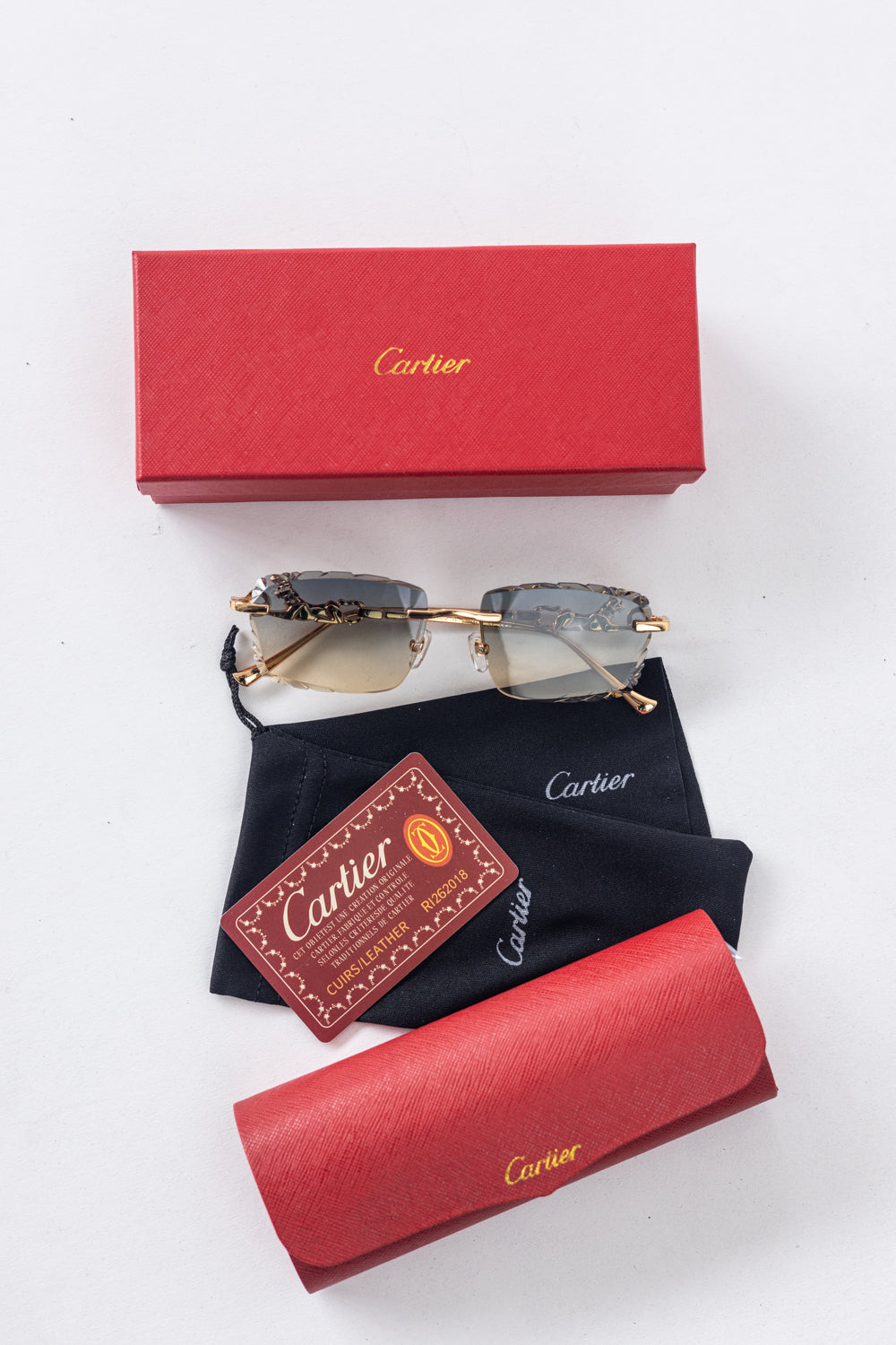 CARTIER Panthere Rimless Sunglasses Brown/Gold