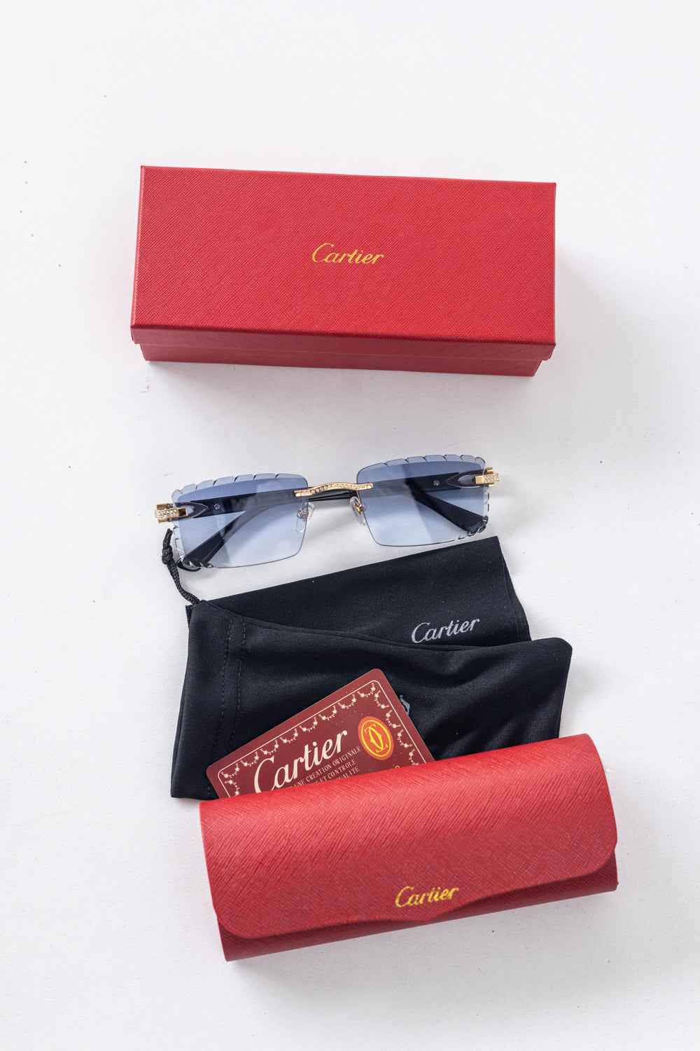 Cartier Light Wood Glasses Crystal Black/Gold
