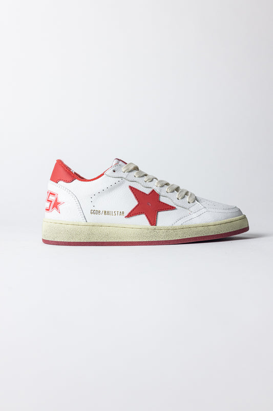 Golden Goose white leather Ball-Star shoe with star and red heel