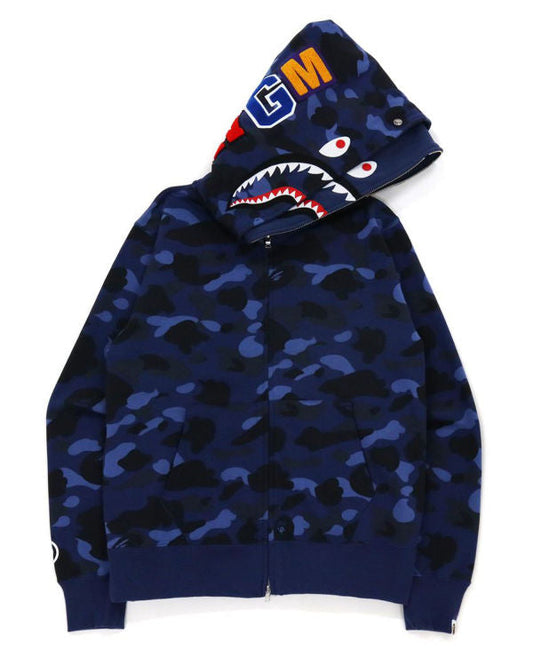 BAPE Color Camo Shark Wide Full Zip Double Hoodie Dark Blue