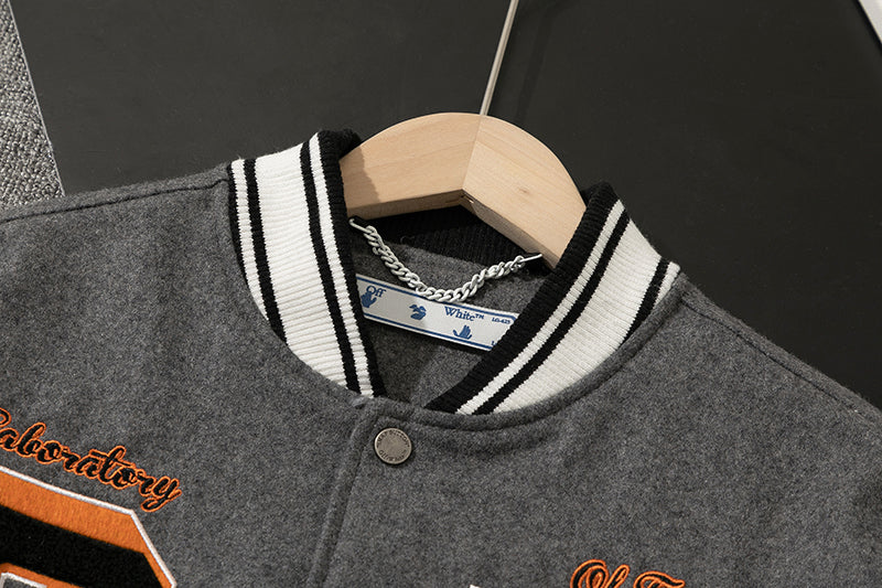 OFF - WHITE Grey wool and leather varsity jacket