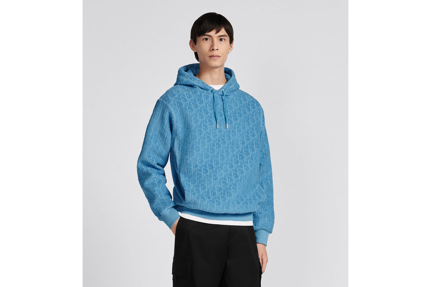 Dior Oblique Hooded Sweatshirt Relaxed Fit Blue Terry