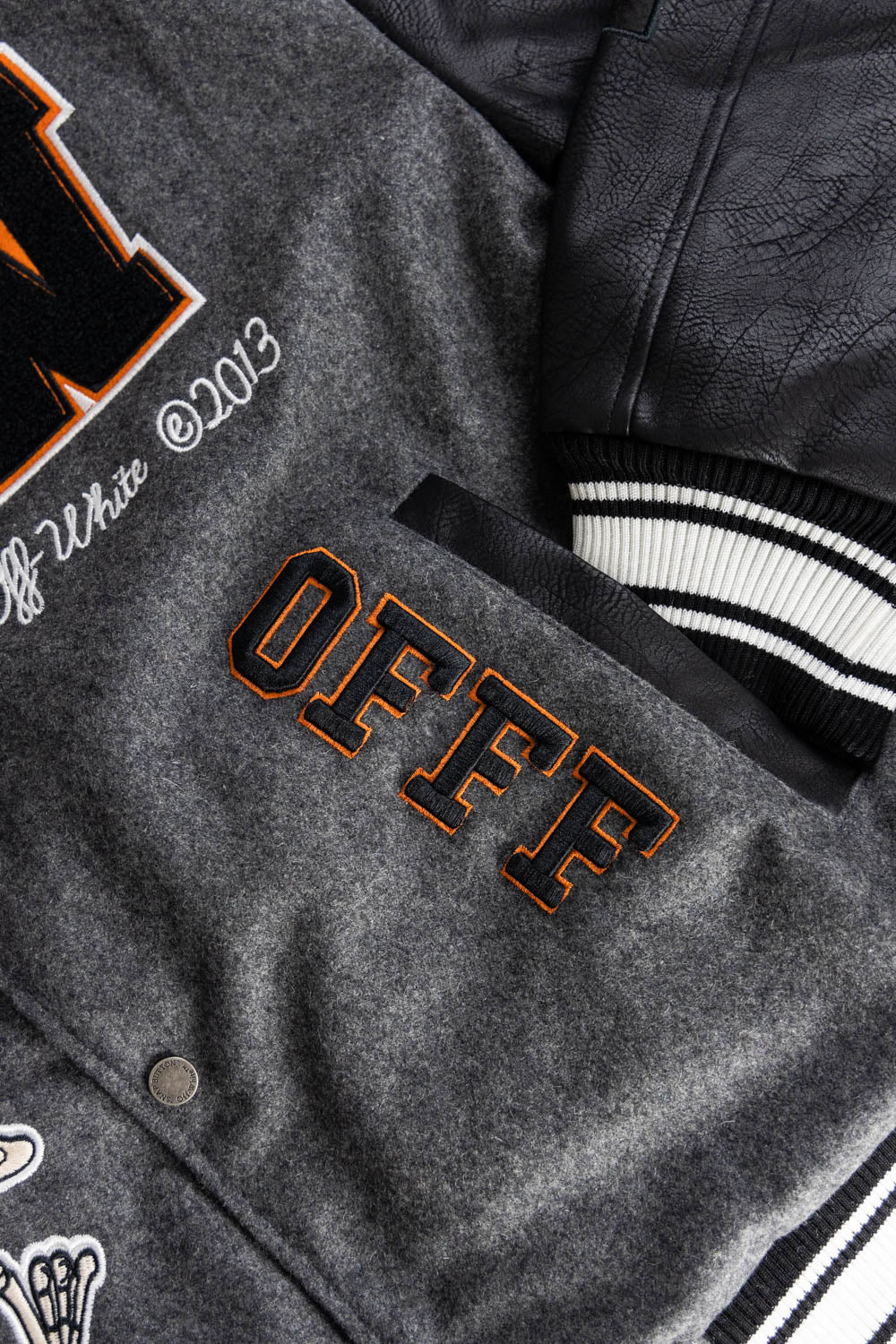 OFF - WHITE Grey wool and leather varsity jacket