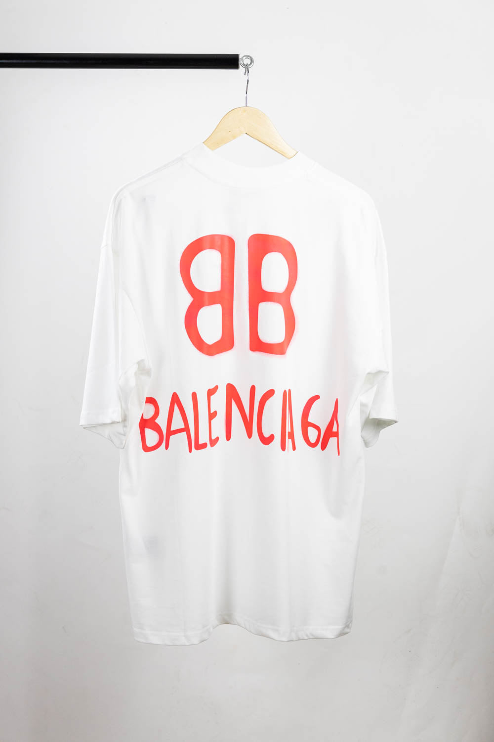 Balenciaga Paint Spray Pink Embroidery Logo T-shirt White