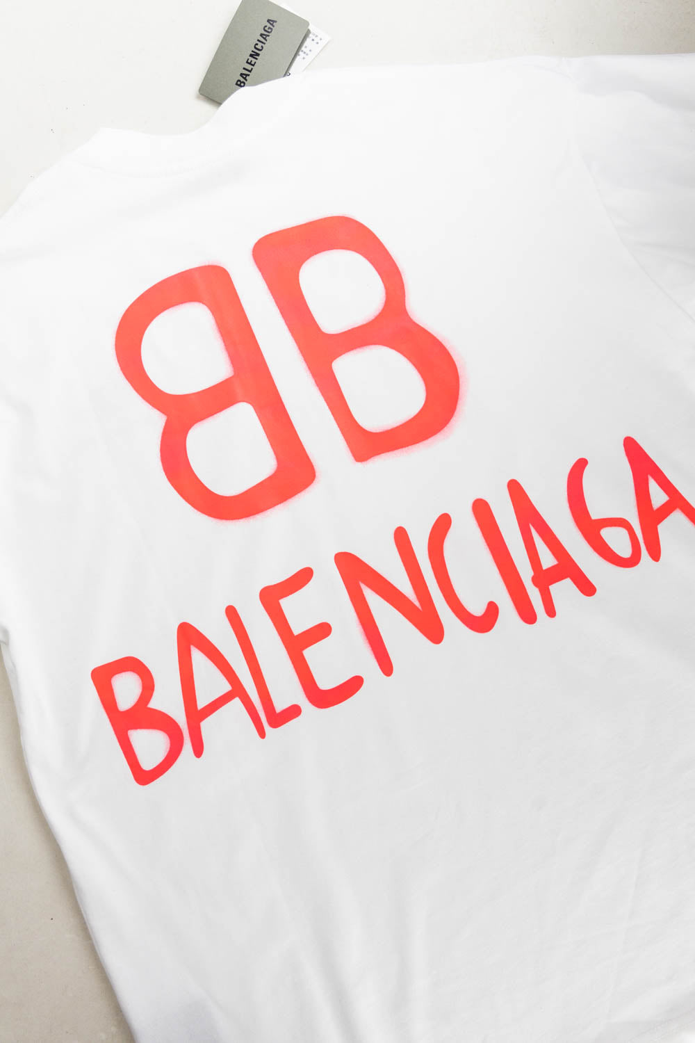 Balenciaga Paint Spray Pink Embroidery Logo T-shirt White