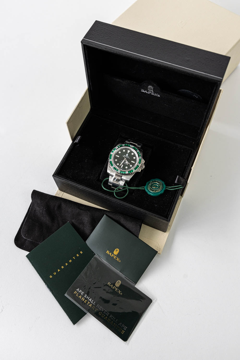 BAPE Type 1 Bapex Crystal Stone Watch Silver/Green