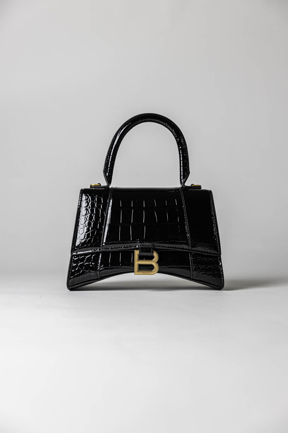 Balenciaga Hourglass black crocodile-effect top handle bag