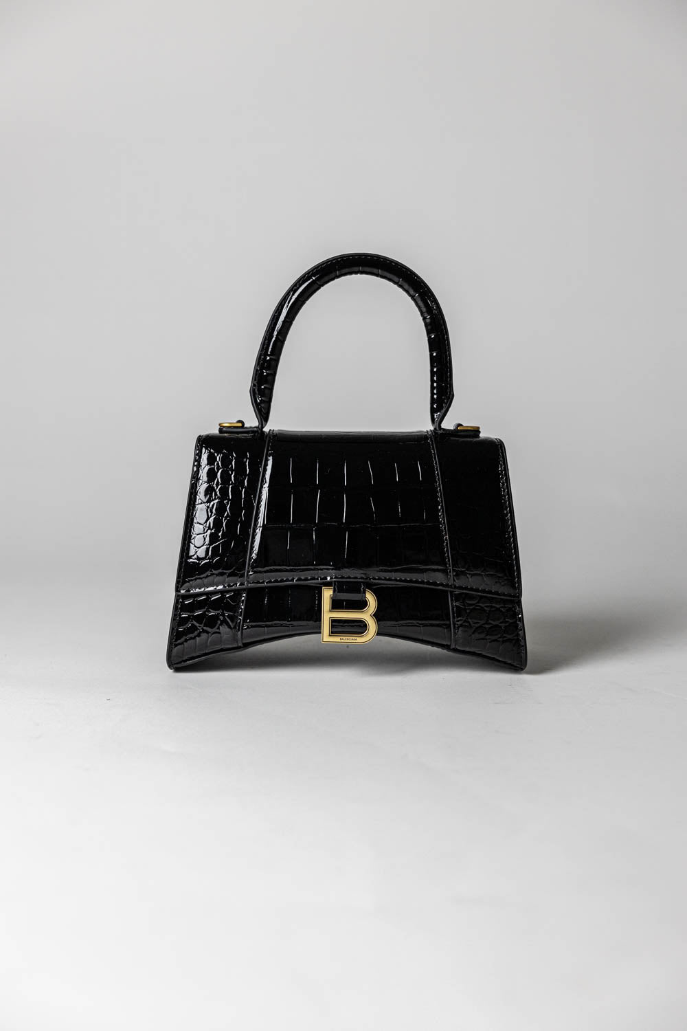 Balenciaga Hourglass black crocodile-effect top handle bag