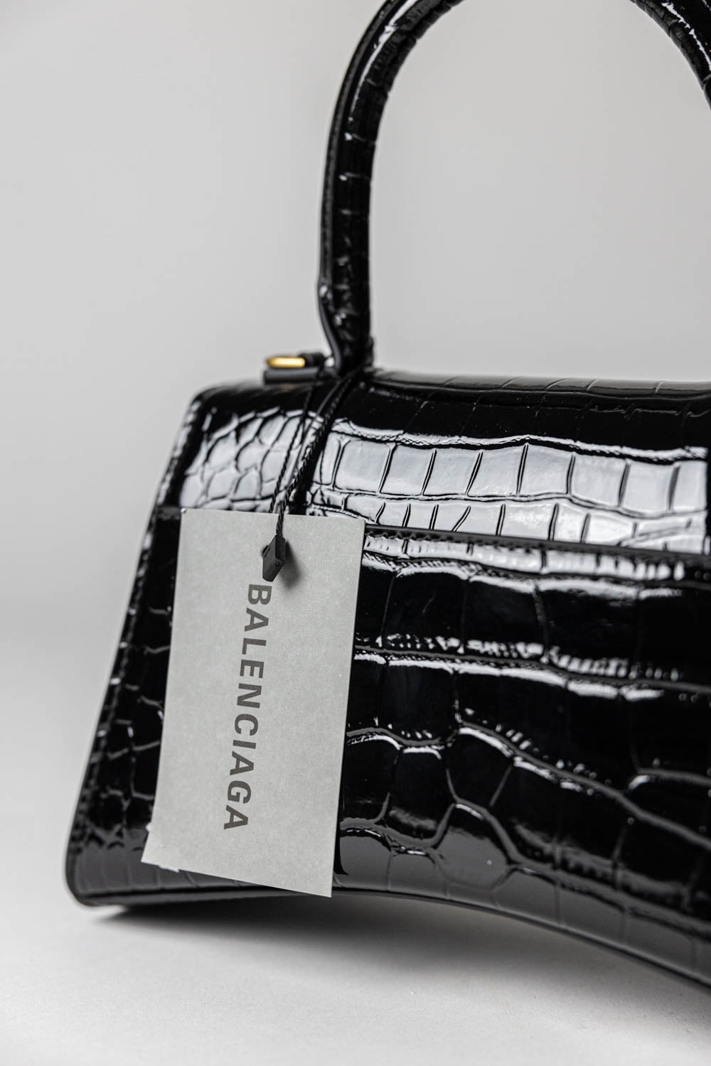 Balenciaga Hourglass black crocodile-effect top handle bag