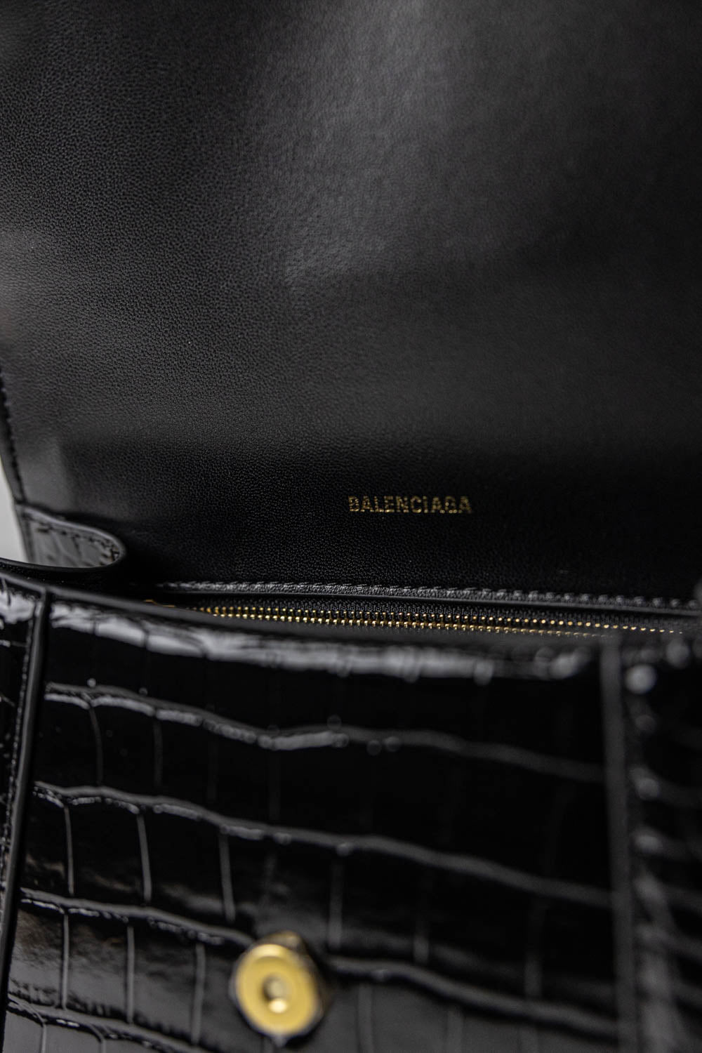 Balenciaga Hourglass black crocodile-effect top handle bag