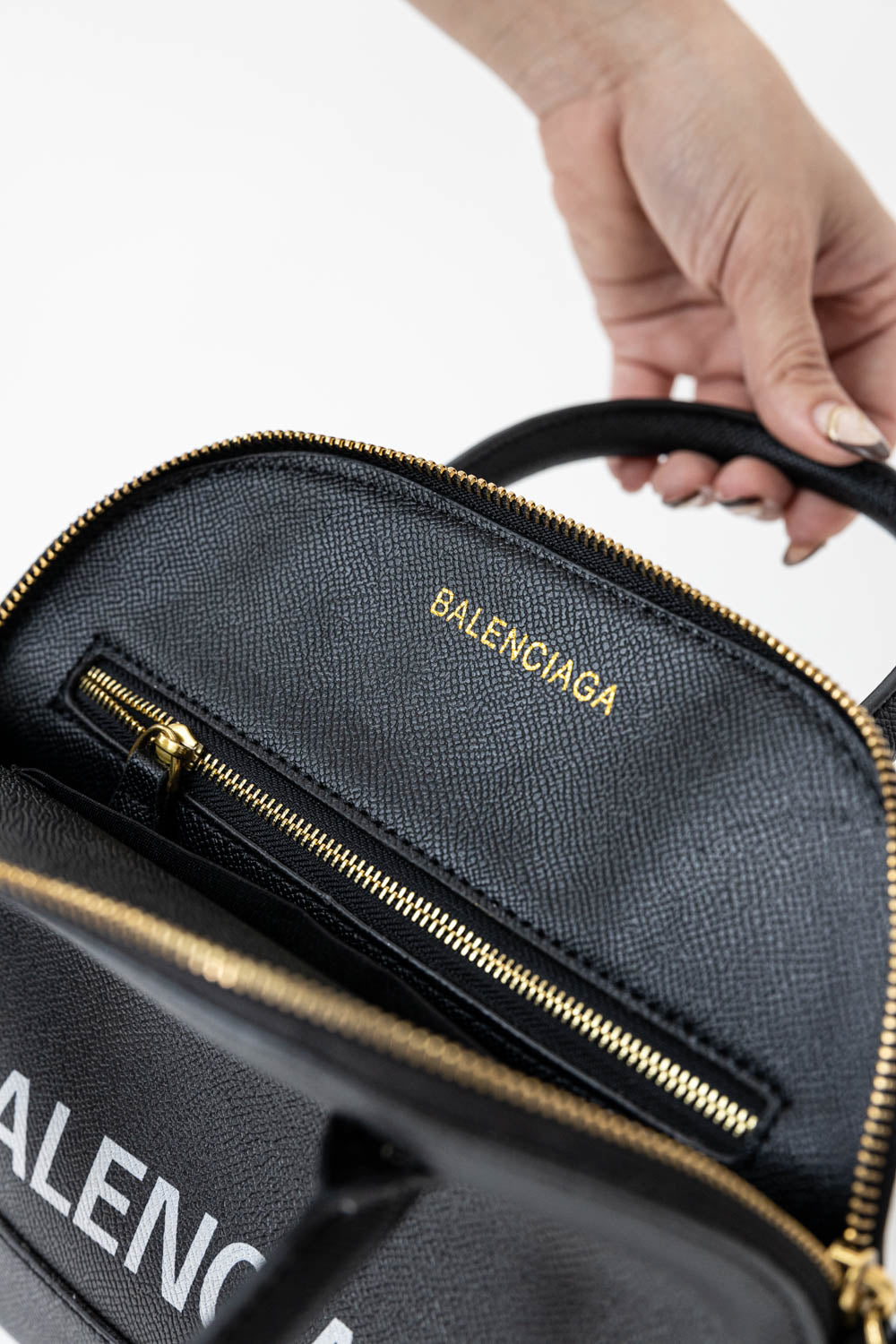 BALENCIAGA Ville Top Handle Bag Black White