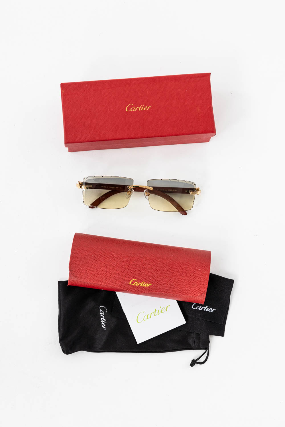 Cartier Light Wood Glasses with Gold C Decor and Honey Brown Lens