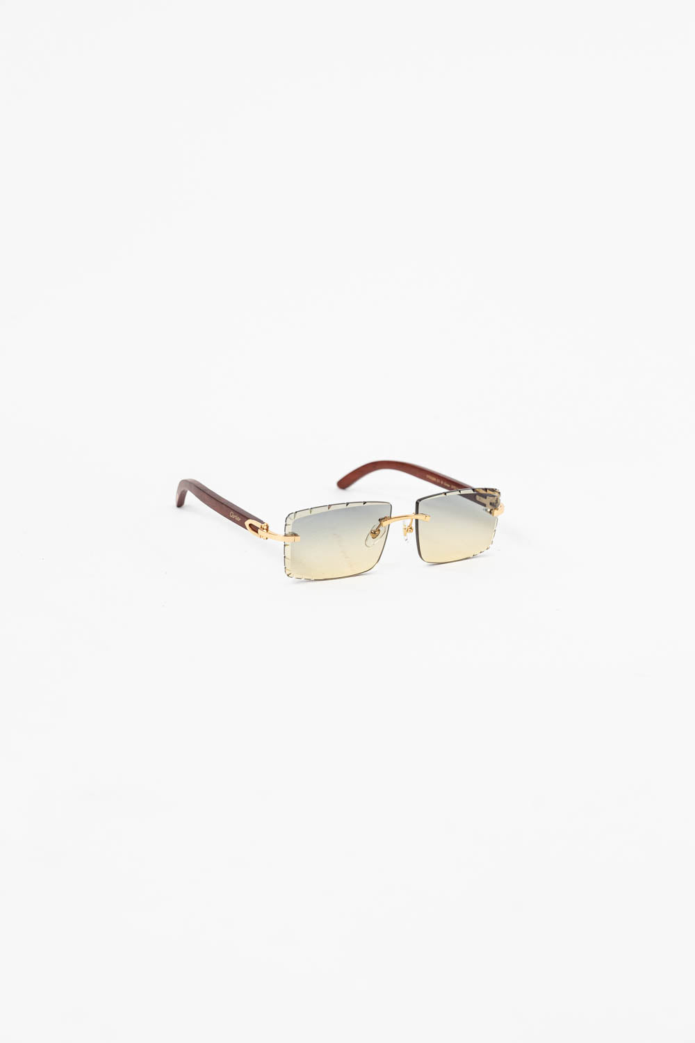 Cartier Light Wood Glasses with Gold C Decor and Honey Brown Lens