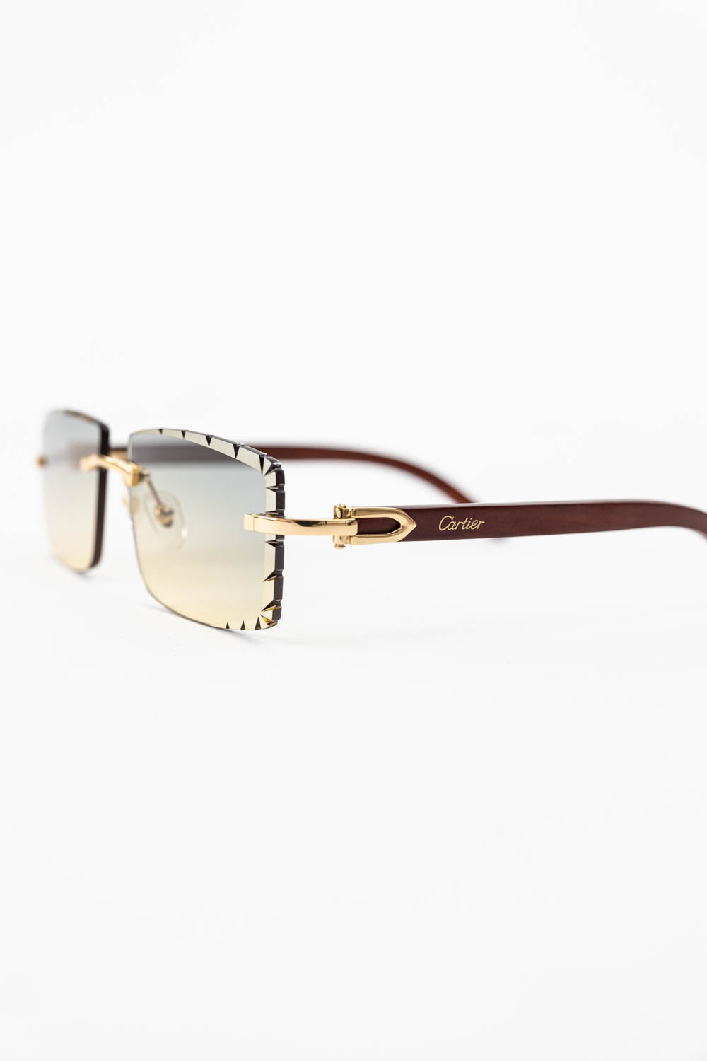 Cartier Light Wood Glasses with Gold C Decor and Honey Brown Lens