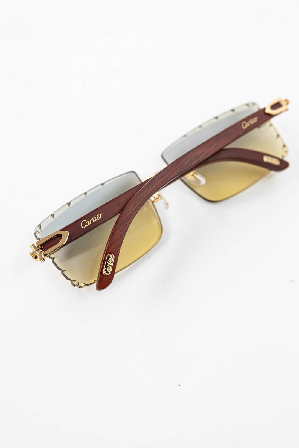 Cartier Light Wood Glasses with Gold C Decor and Honey Brown Lens