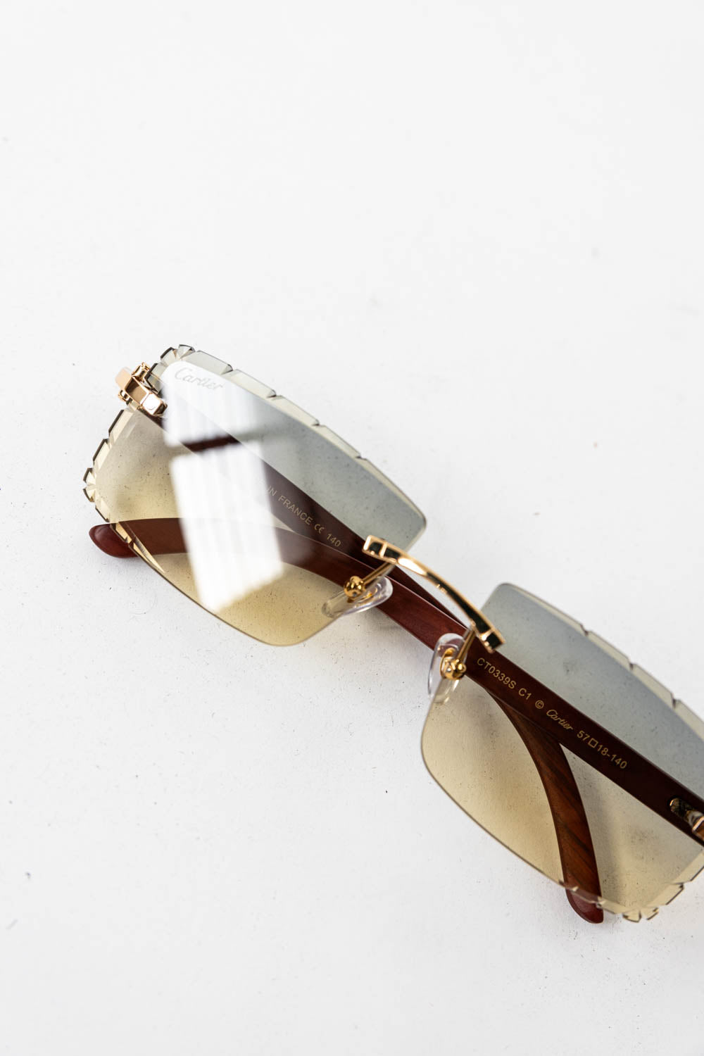 Cartier Light Wood Glasses with Gold C Decor and Honey Brown Lens