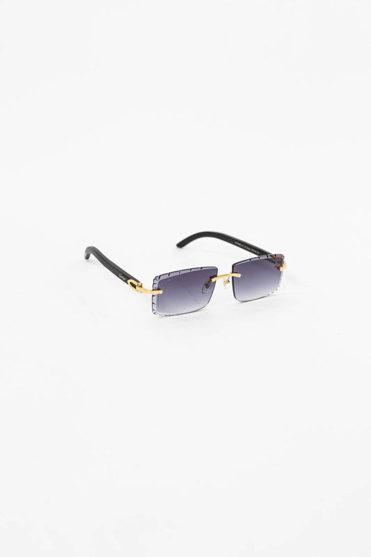 Cartier Black Wood Glasses with Gold C Decor and Blue Lens