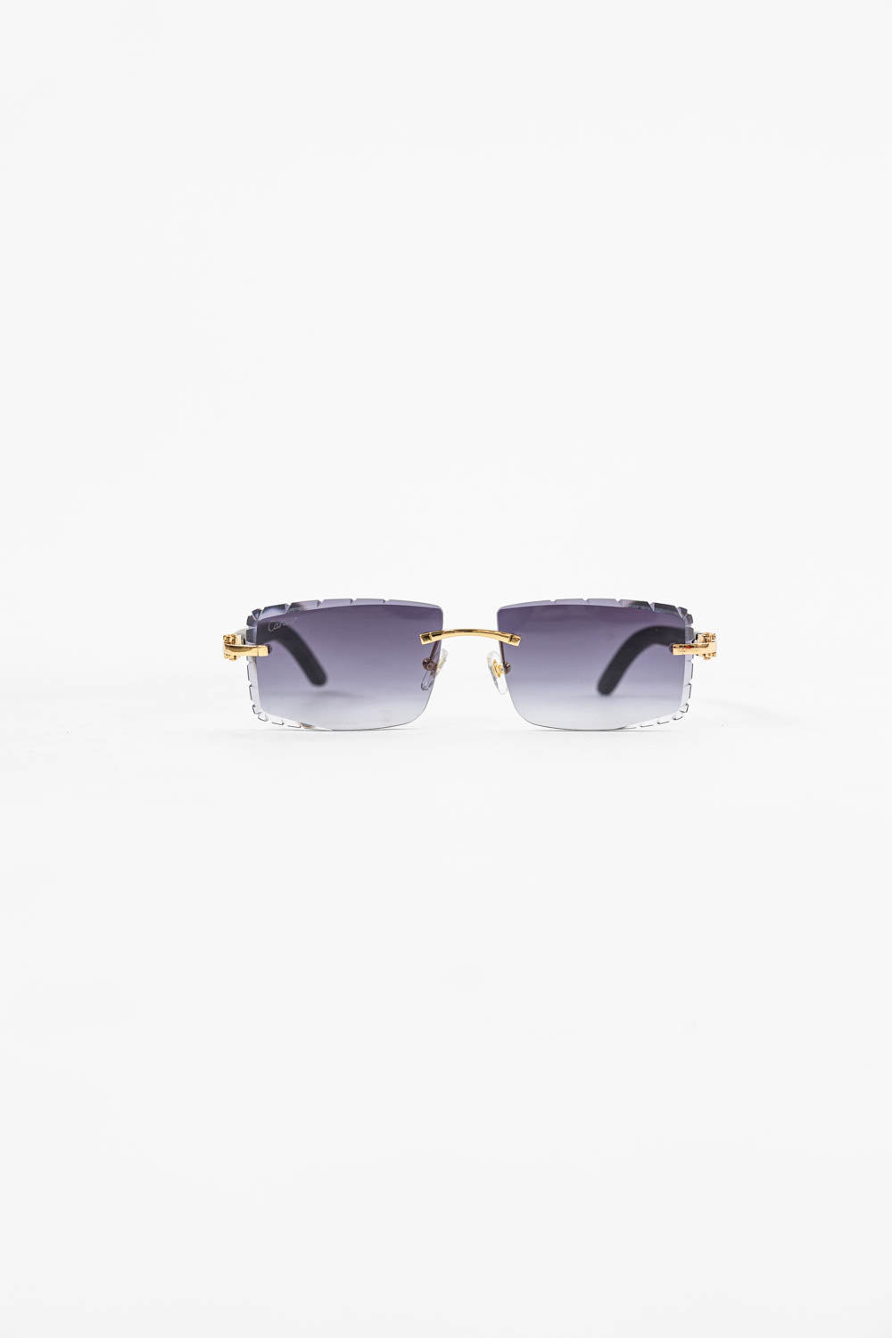 Cartier Black Wood Glasses with Gold C Decor and Blue Lens