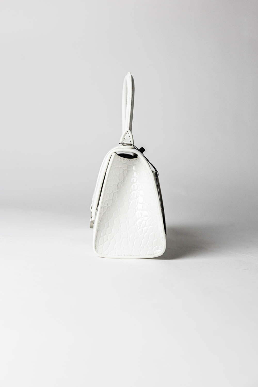 Balenciaga Hourglass white crocodile-effect top handle bag