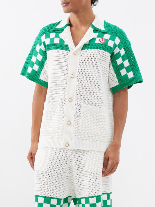 CASABLANCA Crochet-knit T Shirt & Shorts White Green