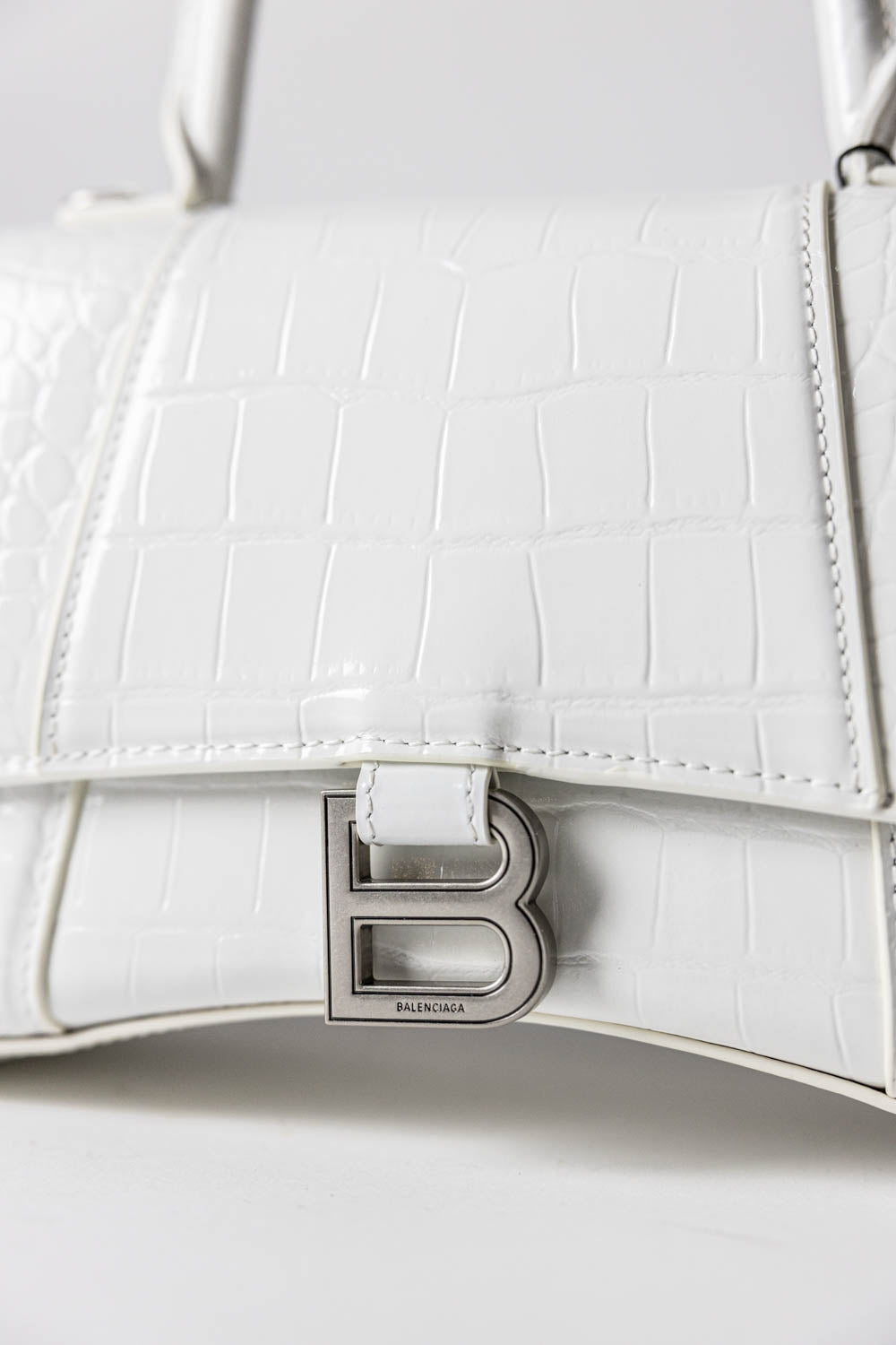 Balenciaga Hourglass white crocodile-effect top handle bag