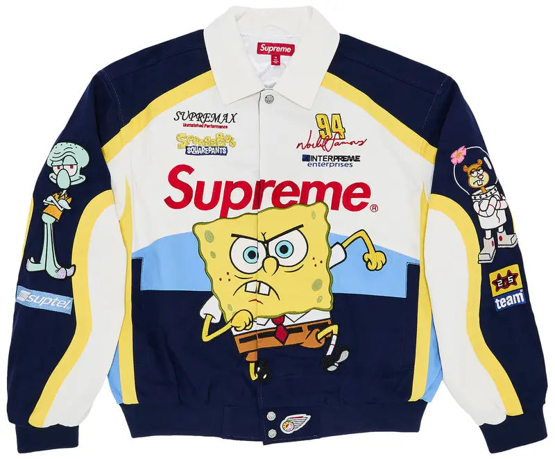 Supreme SpongeBob SquarePants Jeff Hamilton Racing Jacket White