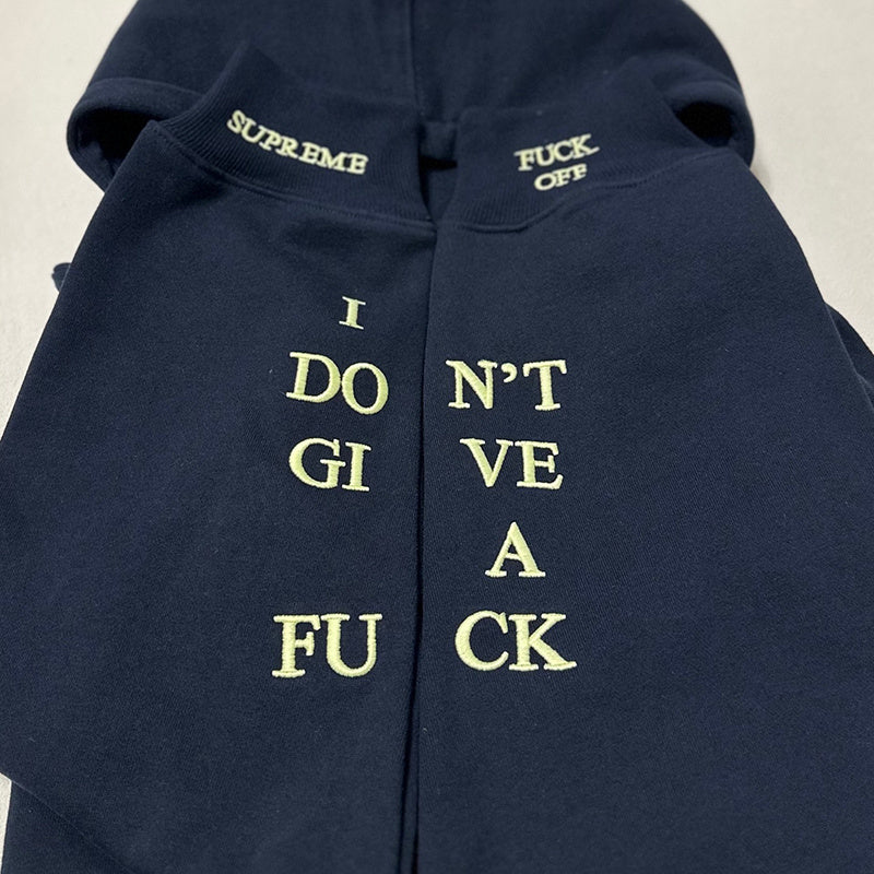 Supreme IDGAF Zip Up Hooded Sweatshirt Navy