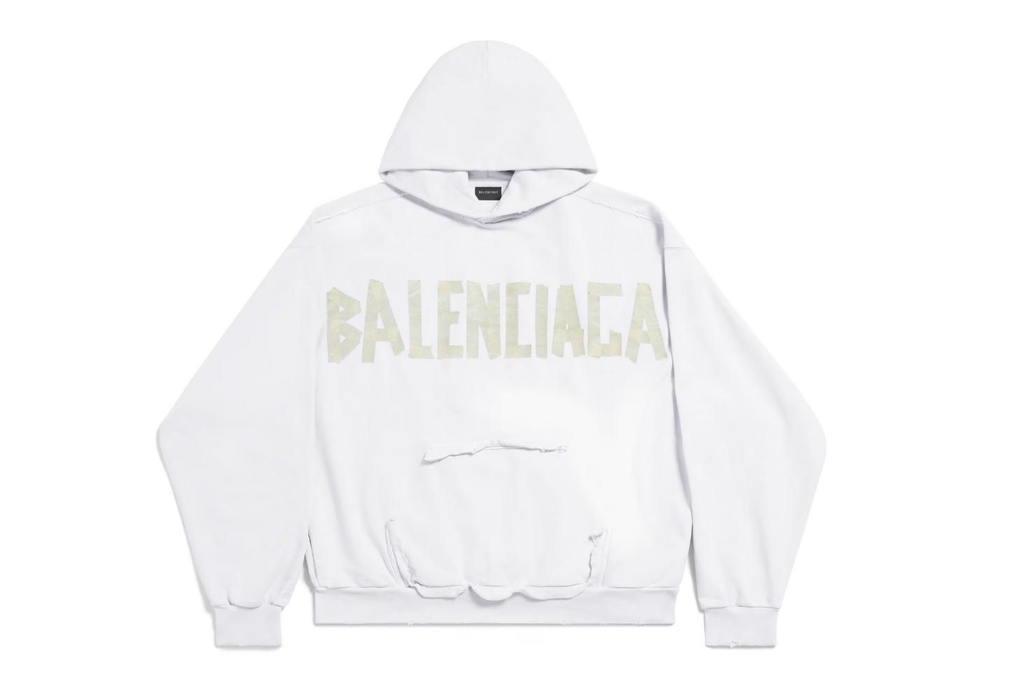 Balenciaga Tape Type Ripped Pocket Hoodie Large Fit in White